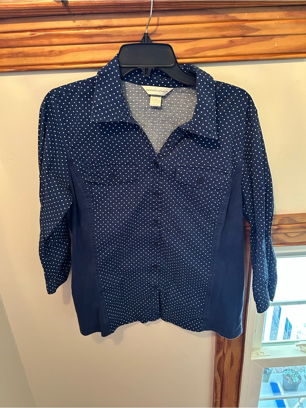 Christopher & Banks Navy Polka Dot Button-Down Shirt